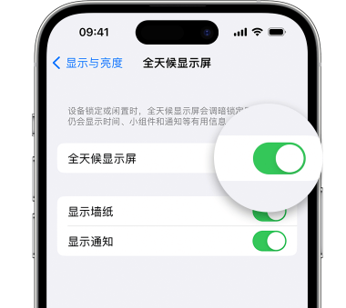 永州苹果15预约维修分享iPhone15如何设置全天候显示屏幕可见 